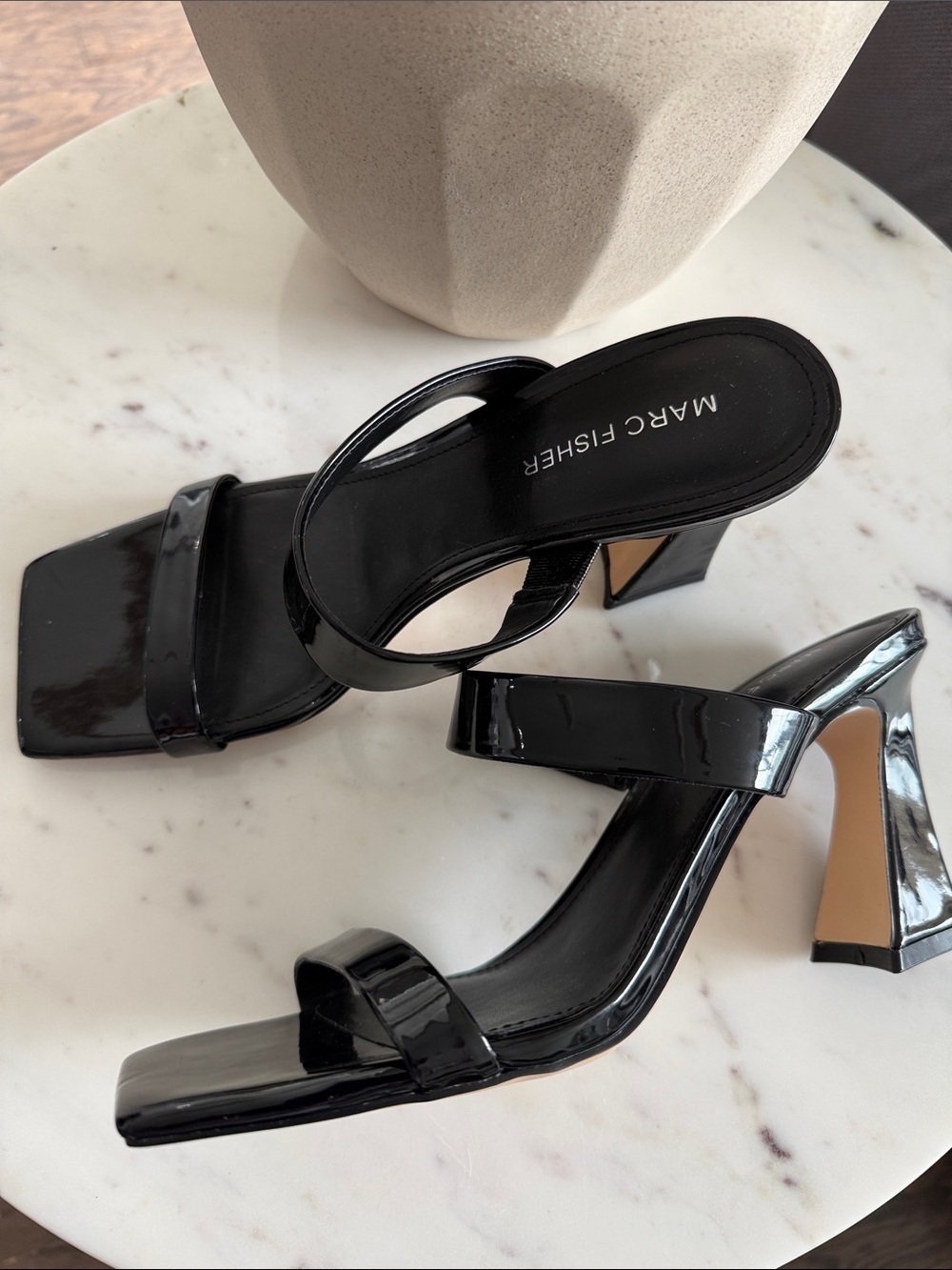 Marc Fisher Black Patent Square-Toe Slide Mules Size 8